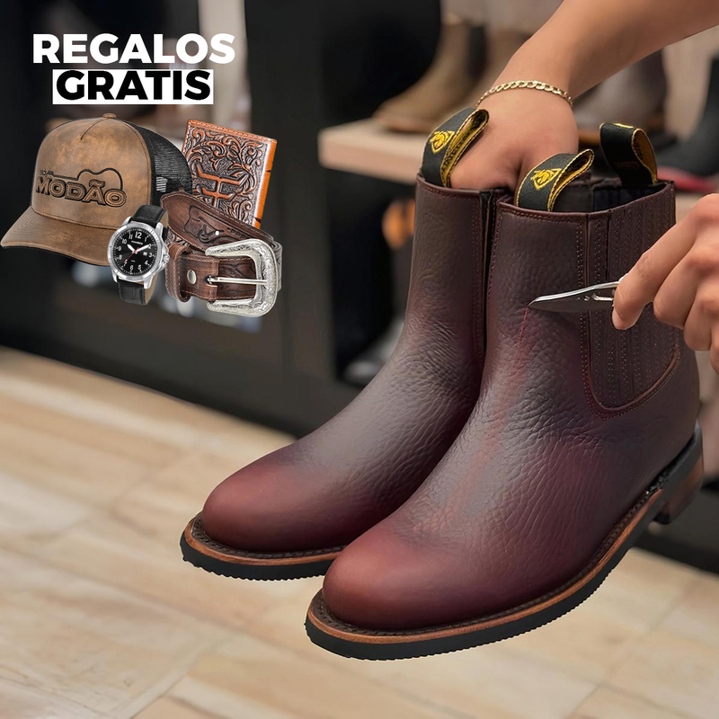 Kit Bota Masculina Ortopédica Force en 100% Cuero Bovino + Cinturón Country, Gorra Modão y Cartera | PROMOCIÓN ESPECIAL 30 AÑOS - ENVÍO GRATIS