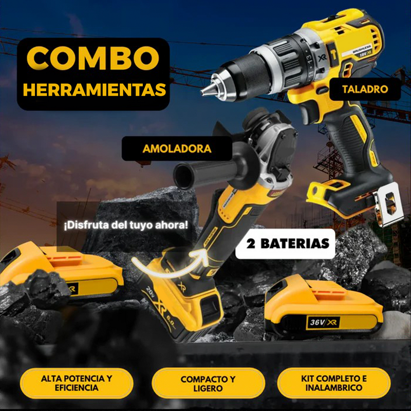 KIT ORIGINAL QUEDAN 6 UNIDADES - TALADRO INALÁMBRICO + AMOLADORA DE ALTO IMPACTO + 26 ACCESORIOS + 2 BATERIAS - PROMOCION (promoción solo hoy)