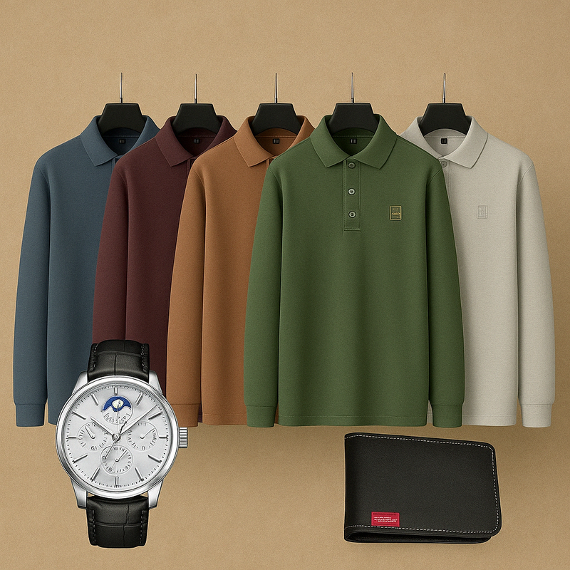Kit de 5 Camisas: Polo de manga larga + Regalos: Reloj de lujo y Cartera | PROMOCIÓN ESPECIAL 30 AÑOS - ENVÍO GRATIS