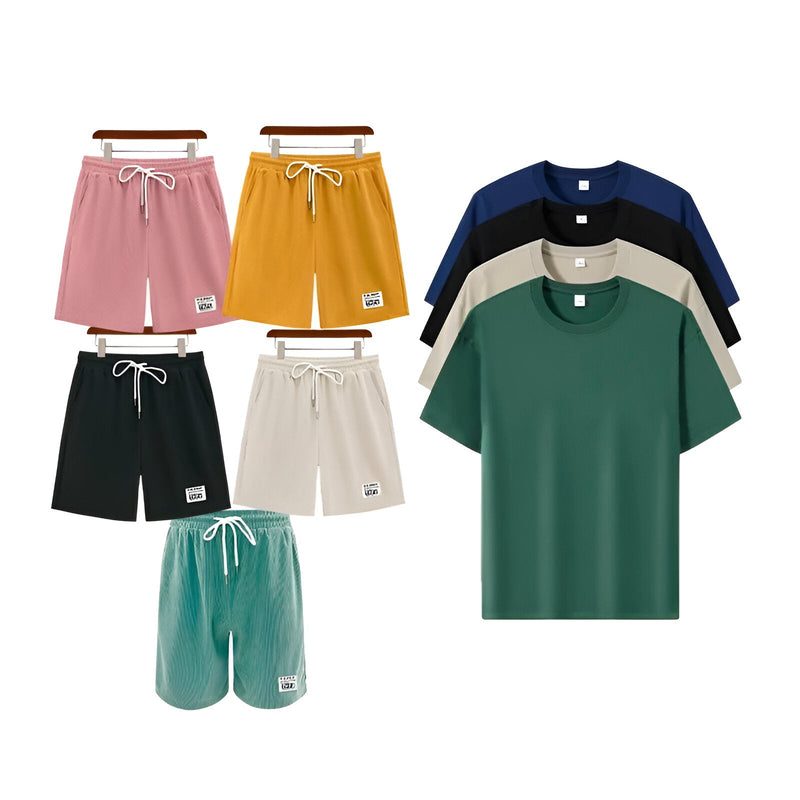 Conjunto de 5 Camisetas T-Shirt Anti Olor Lisas + 5 Pantalones Cortos de Lino | PROMOCIÓN ESPECIAL 30 AÑOS - ENVÍO GRATIS