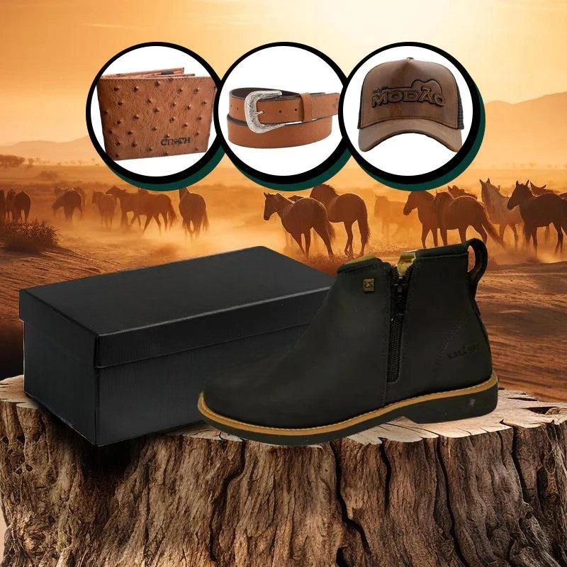 Kit Bota Zavu Casual Masculina de Cuero + 3 REGALOS: Cinturón, Gorra y Cartera | PROMOCIÓN ESPECIAL 30 AÑOS - ENVÍO GRATIS