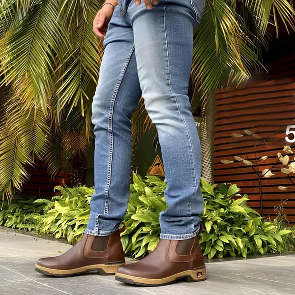 KIT BOTA ORTOPÉDICA MASCULINA ZAMU EN 100% CUERO VACUNO + REGALOS: CINTURÓN, GORRA Y BILLETERA