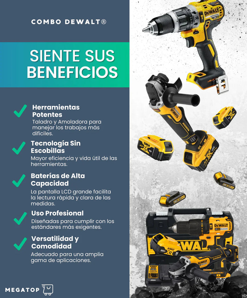 KIT DEWALT ORIGINAL: QUEDAN 6 UNIDADES - TALADRO INALÁMBRICO + AMOLADORA DE ALTO IMPACTO + 26 ACCESORIOS + 2 BATERIAS - PROMOCION CIERRE DE LA TIENDA - ENVÍO GRATIS (promoción solo hoy)