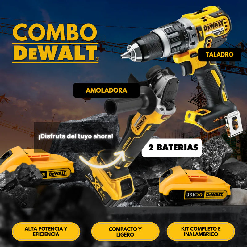 KIT DEWALT ORIGINAL: QUEDAN 6 UNIDADES - TALADRO INALÁMBRICO + AMOLADORA DE ALTO IMPACTO + 26 ACCESORIOS + 2 BATERIAS - PROMOCION CIERRE DE LA TIENDA - ENVÍO GRATIS (promoción solo hoy)